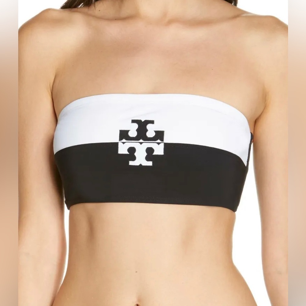Tory Burch Colorblock Bandeau Bikini Top Size XS White/Black